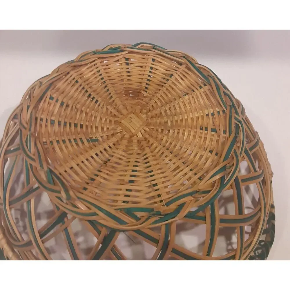 Vintage Woven Basket Green & Natural Versatile Decor